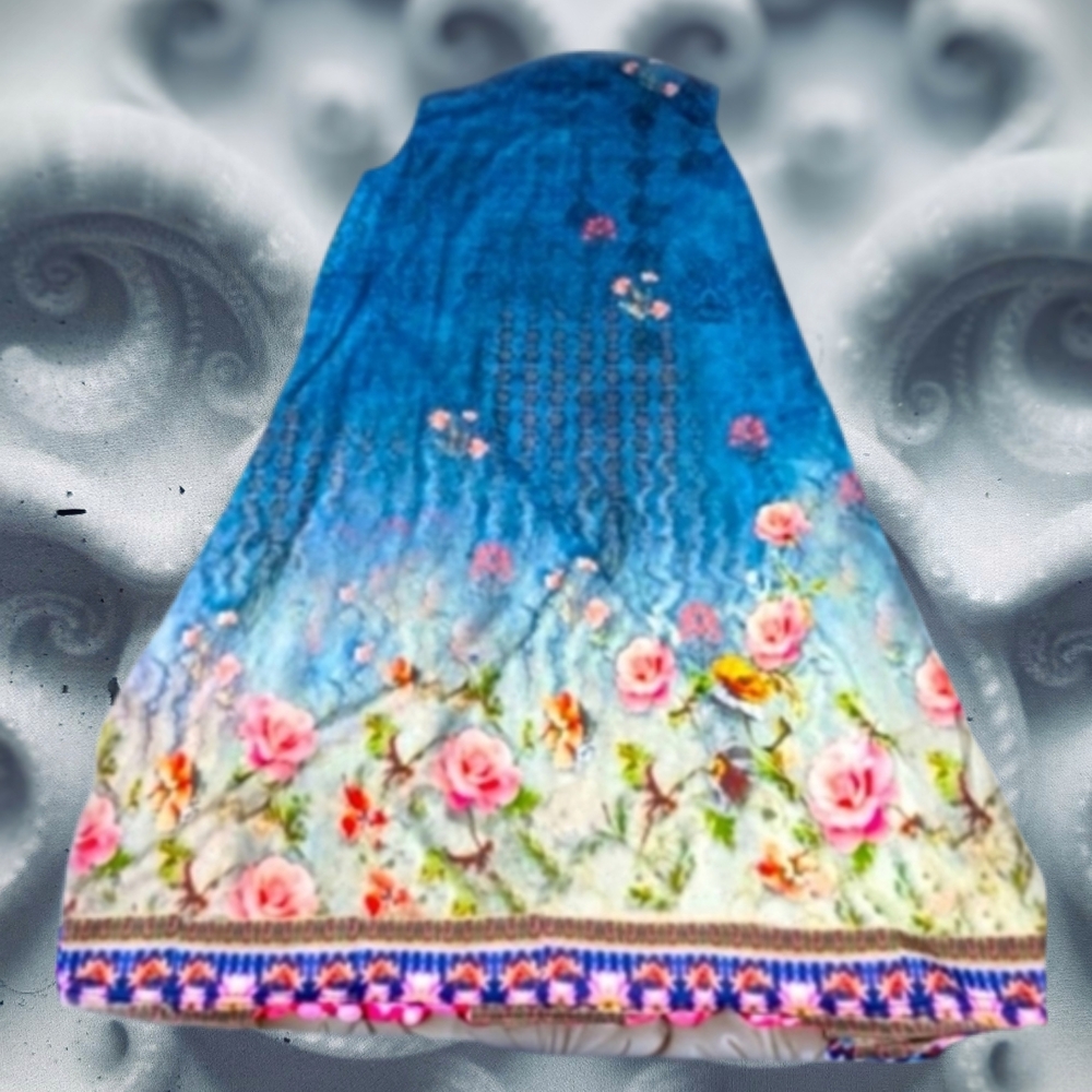 Blue Floral Casual Women's Sleeveless Dress - Picture 2 of 2